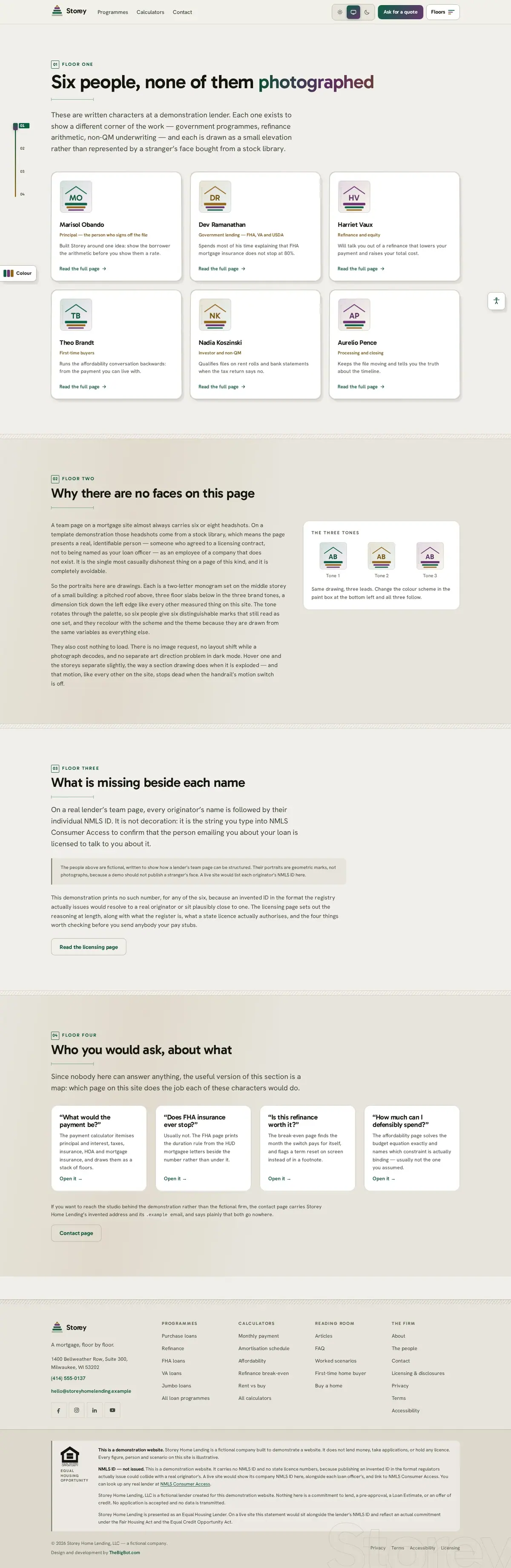 The our team page of the Storey Home Lending mortgage website design