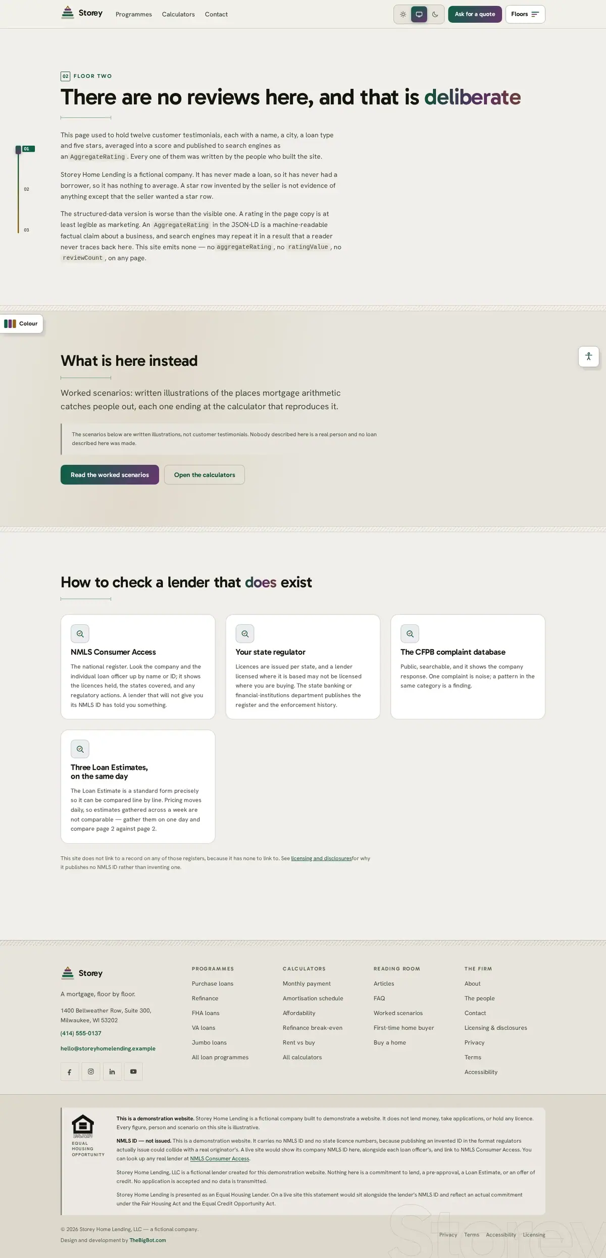 The reviews page of the Storey Home Lending mortgage website design