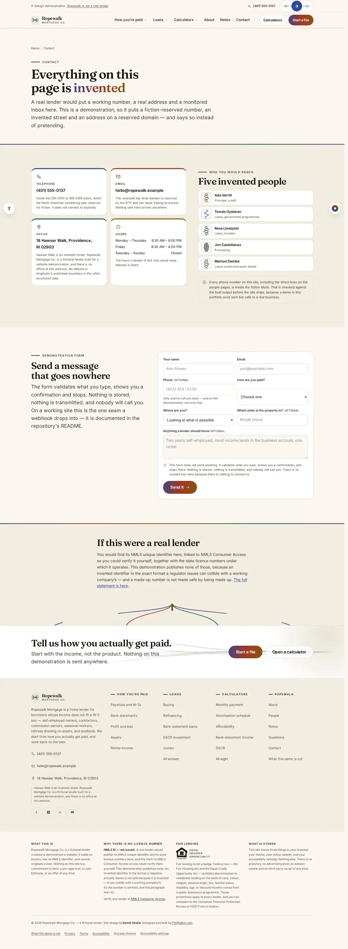 The contact us page of the Ropewalk Mortgage Co. mortgage website design