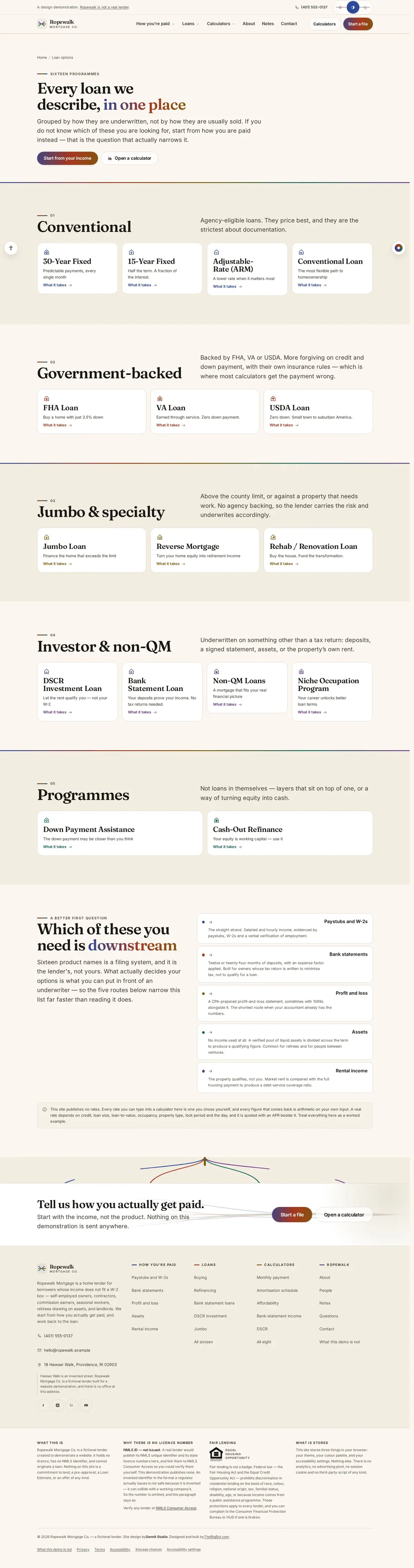 The loan options page of the Ropewalk Mortgage Co. mortgage website design