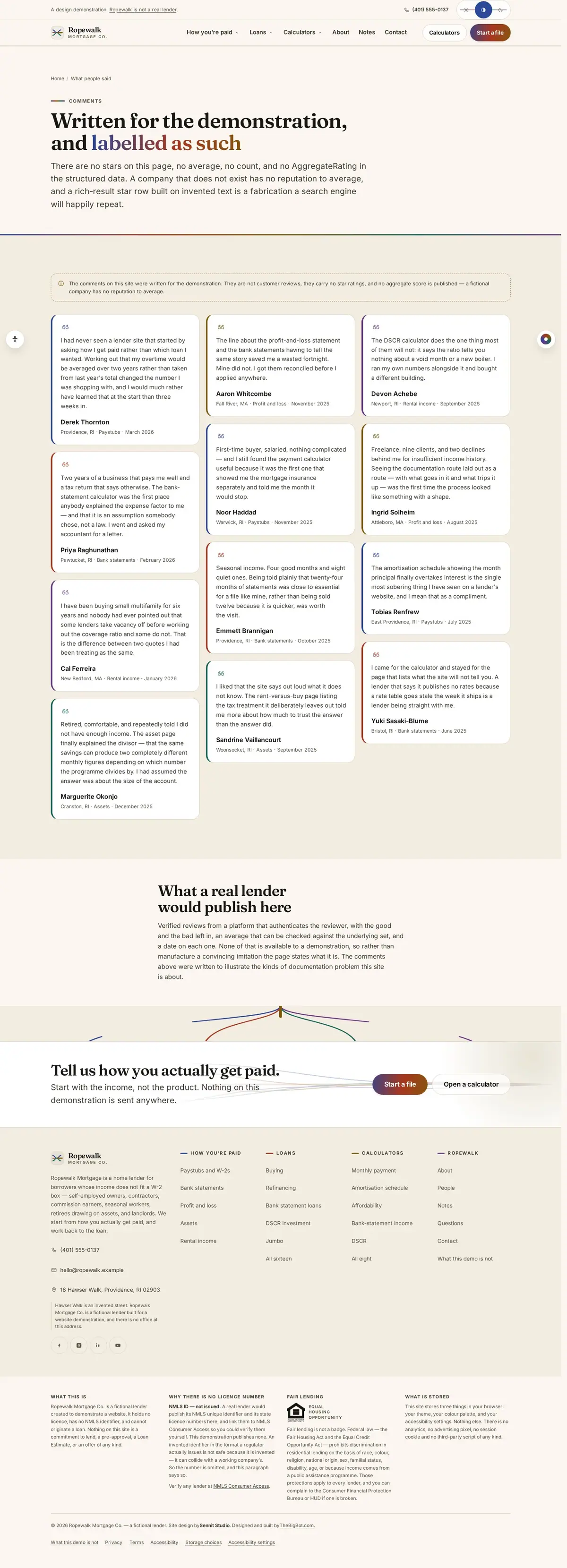 The reviews page of the Ropewalk Mortgage Co. mortgage website design