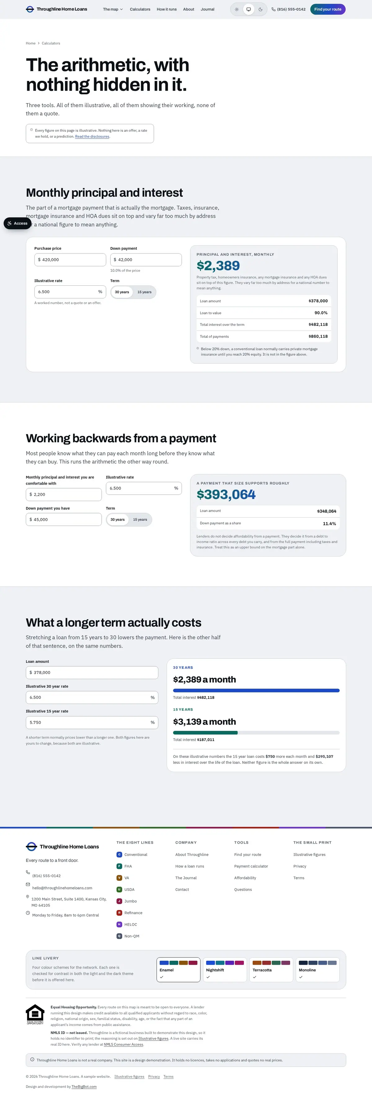The calculator page of the Throughline Home Loans mortgage website design