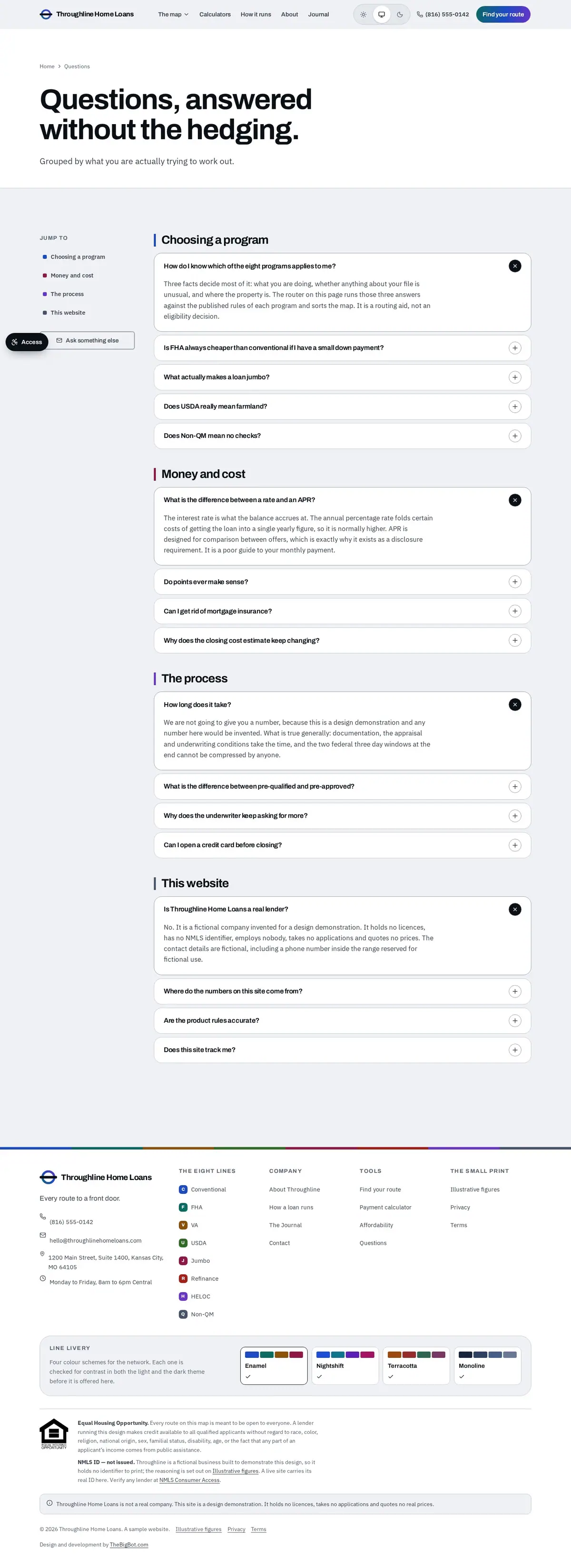The faq page of the Throughline Home Loans mortgage website design