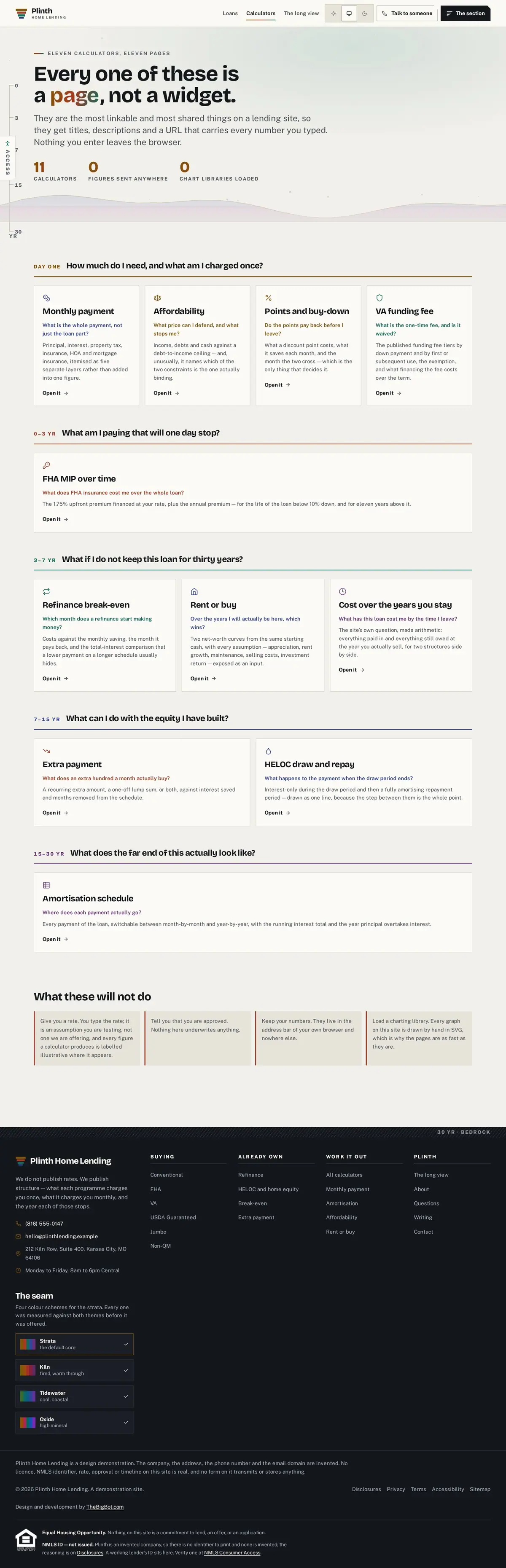 The calculators page of the Plinth Home Lending mortgage website design