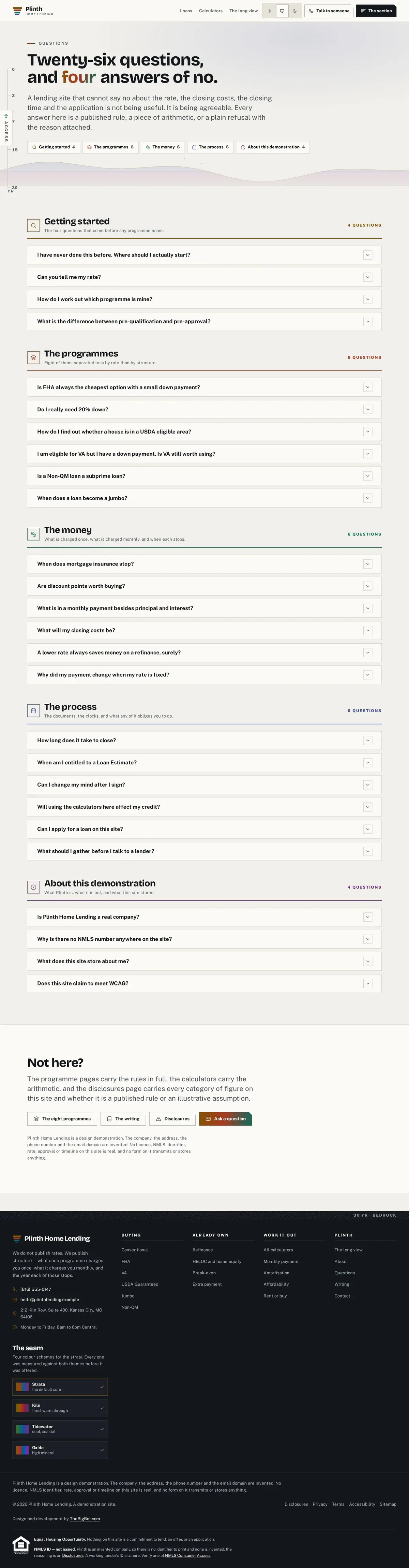 The faq page of the Plinth Home Lending mortgage website design