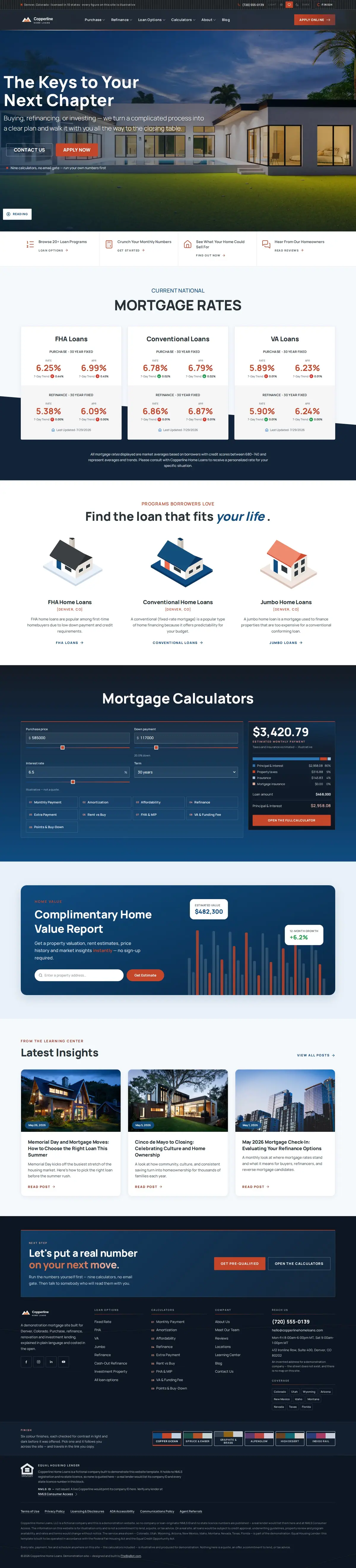 The home page of the Copperline Home Loans — August 2026 mortgage website design