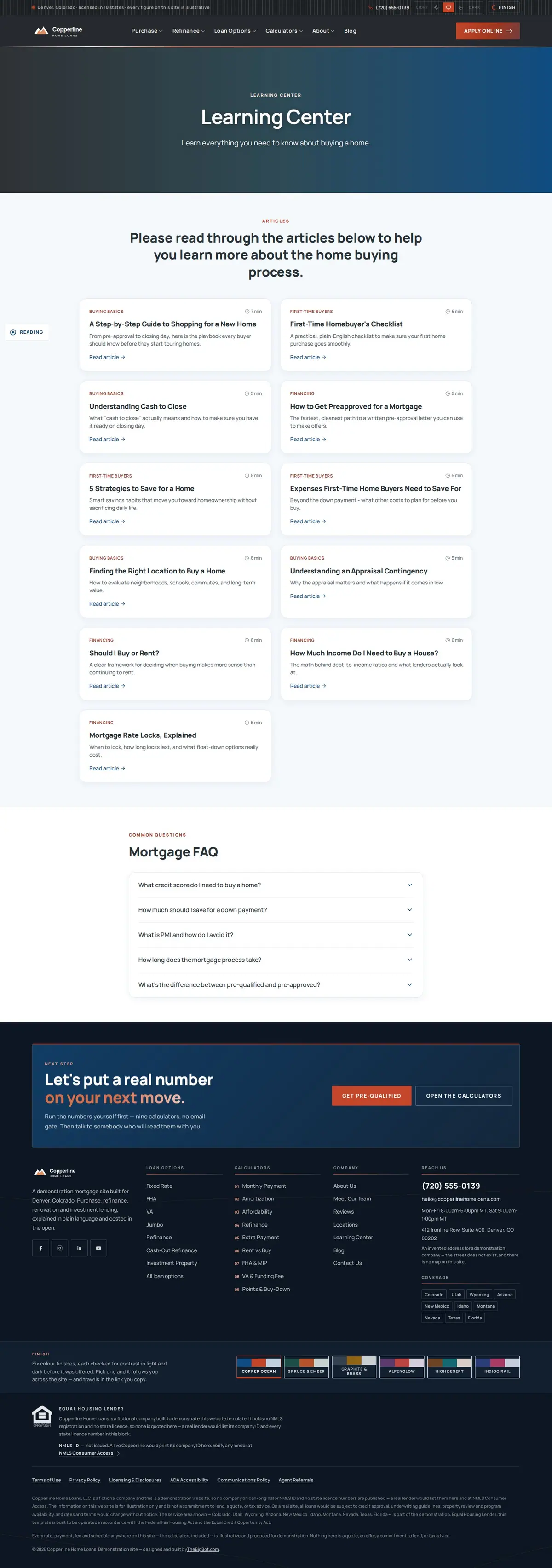 The learning center page of the Copperline Home Loans — August 2026 mortgage website design