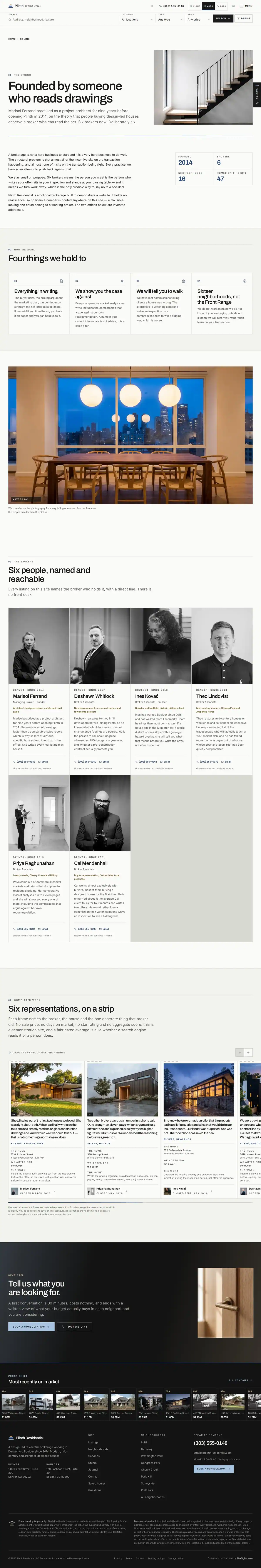 The about page of the Plinth Residential real estate website design