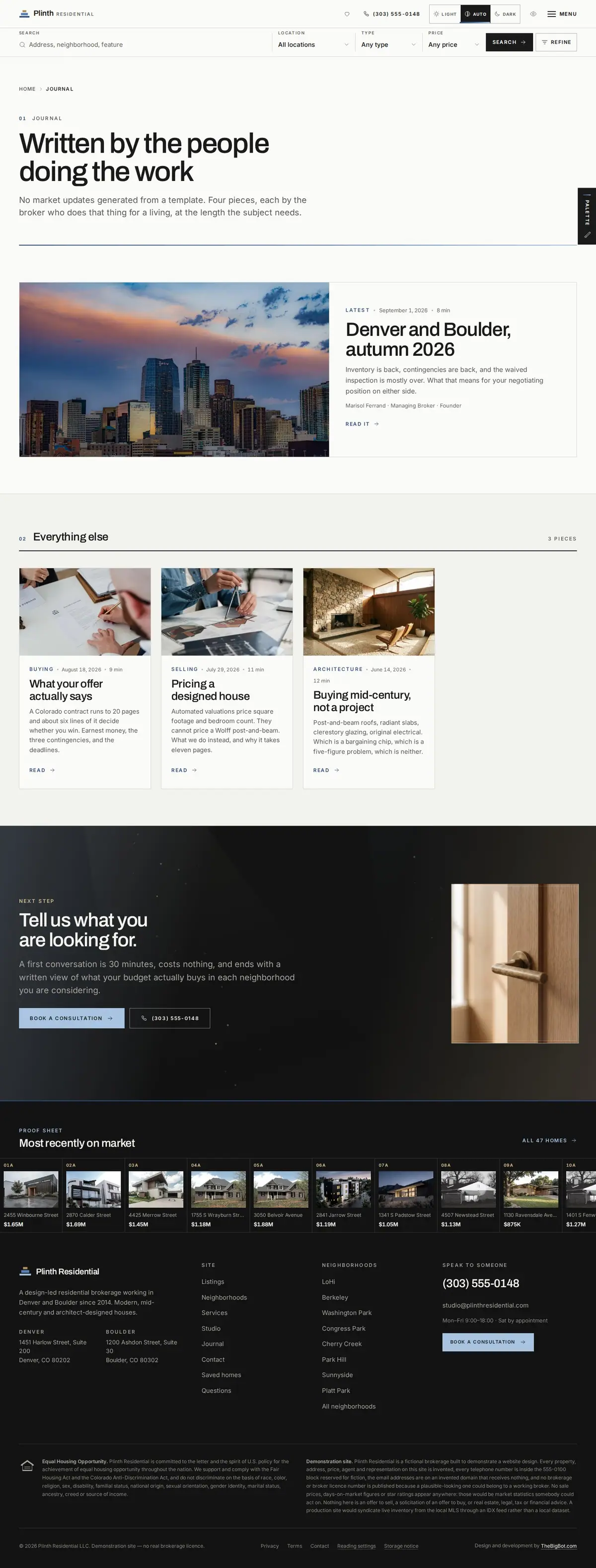 The blog page of the Plinth Residential real estate website design