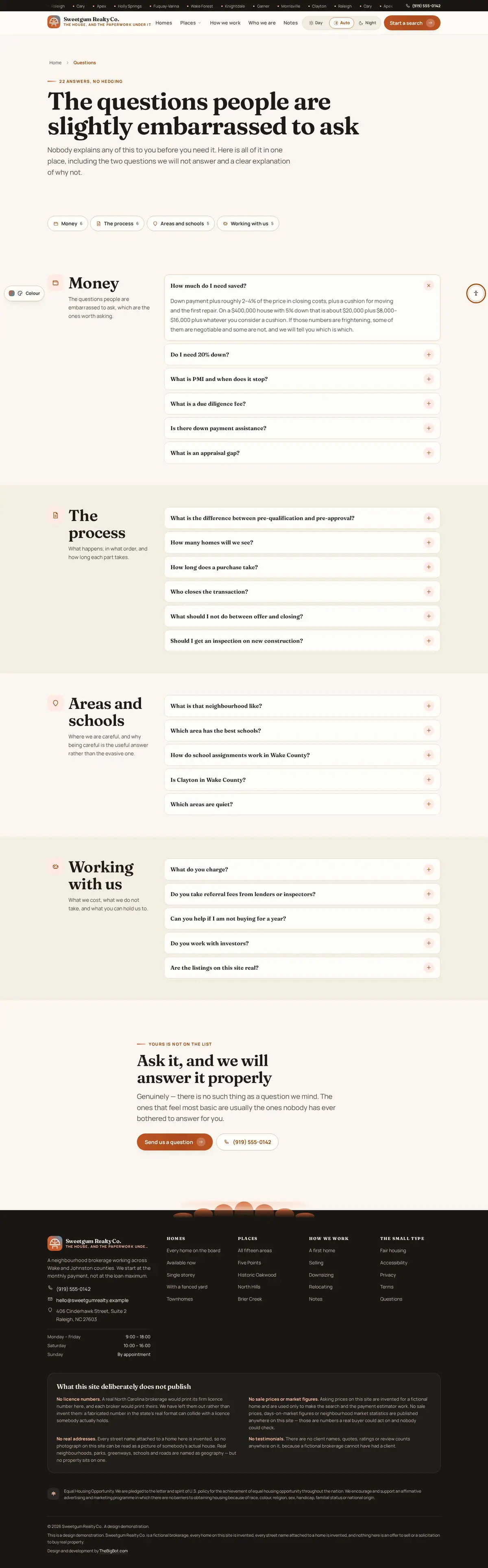The faq page of the Sweetgum Realty Co. real estate website design