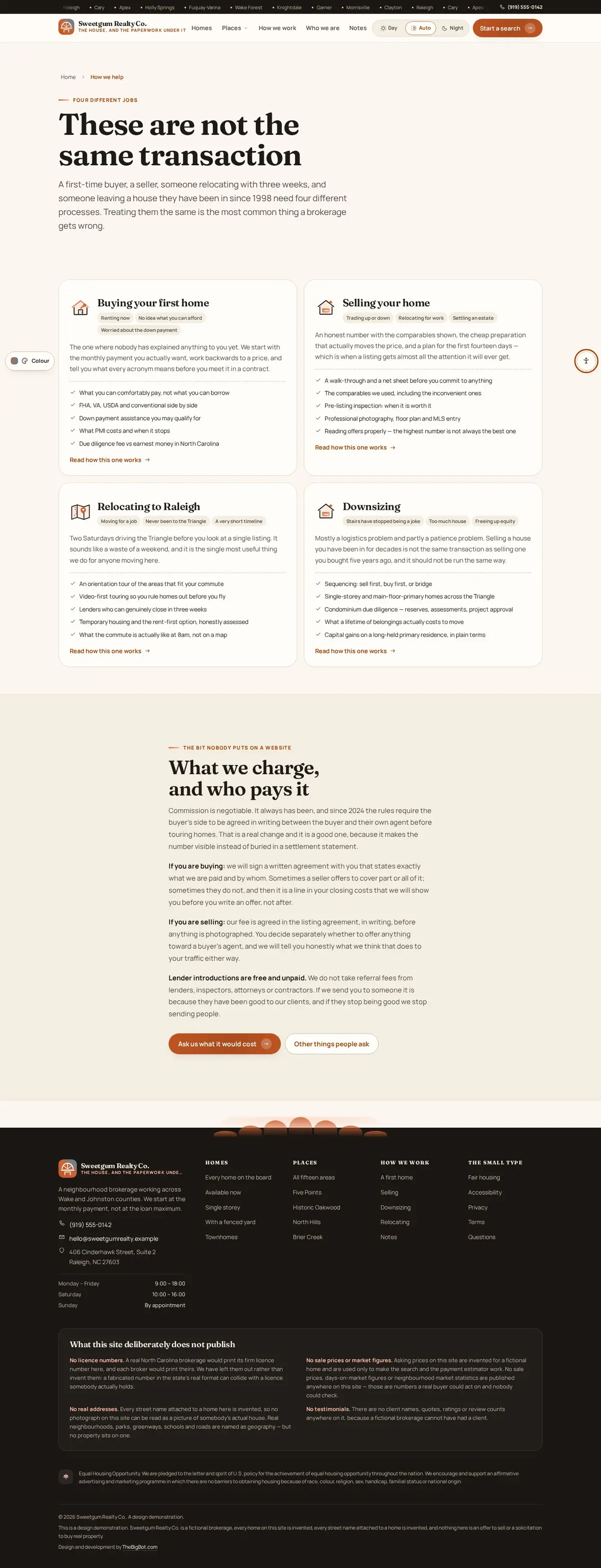 The services page of the Sweetgum Realty Co. real estate website design