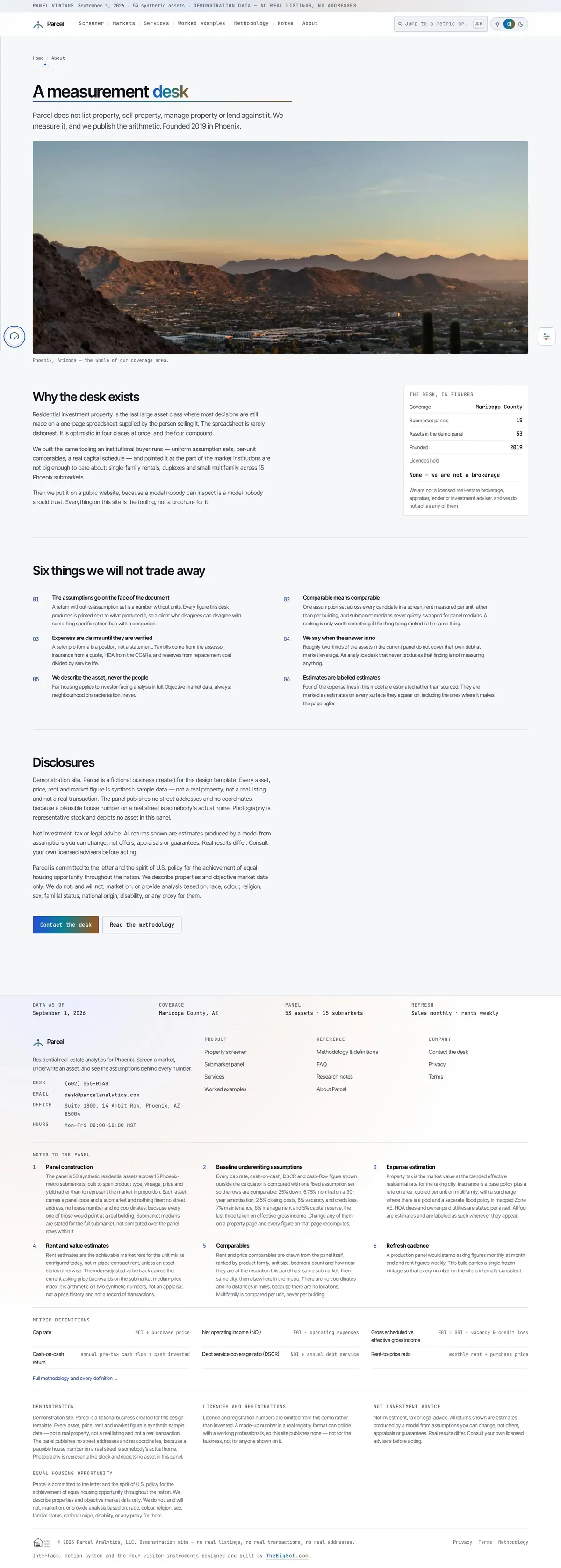 The about page of the Parcel real estate website design