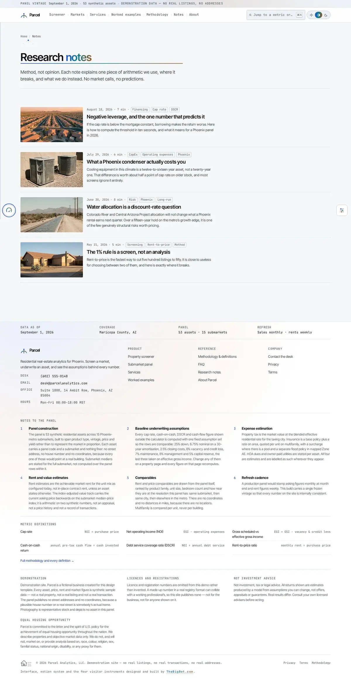 The blog page of the Parcel real estate website design
