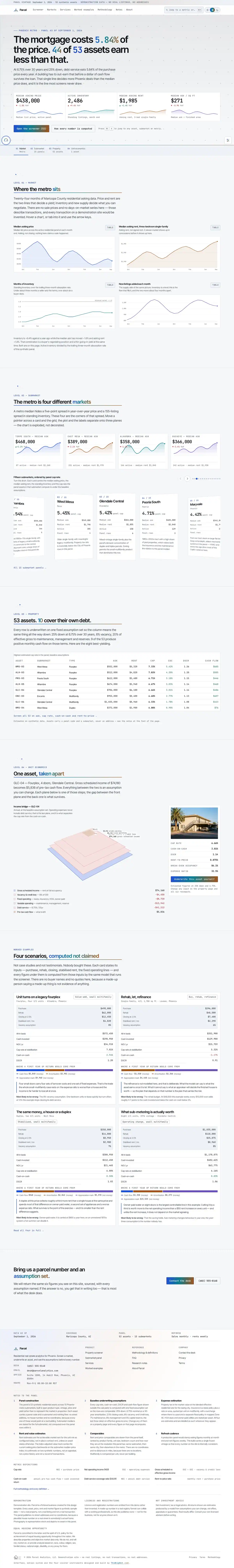 The home page of the Parcel real estate website design