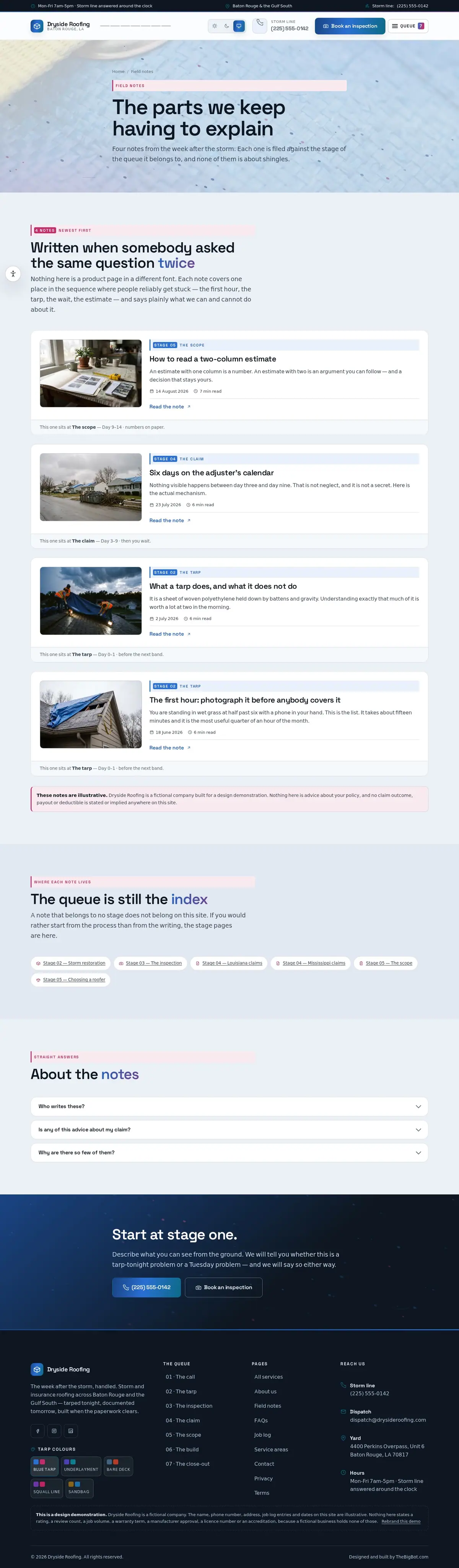 The blog page of the Dryside Roofing roofing website design