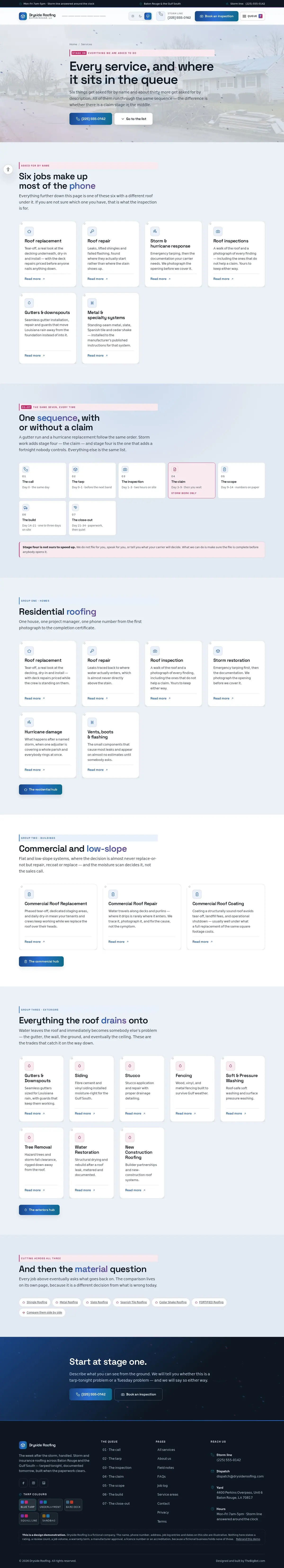 The services page of the Dryside Roofing roofing website design
