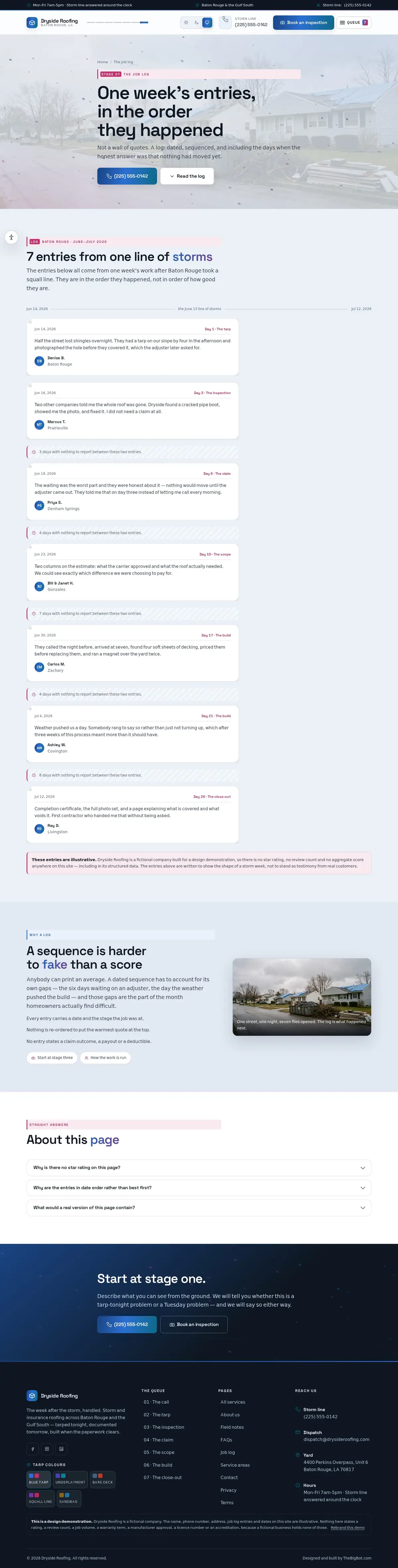 The testimonials page of the Dryside Roofing roofing website design