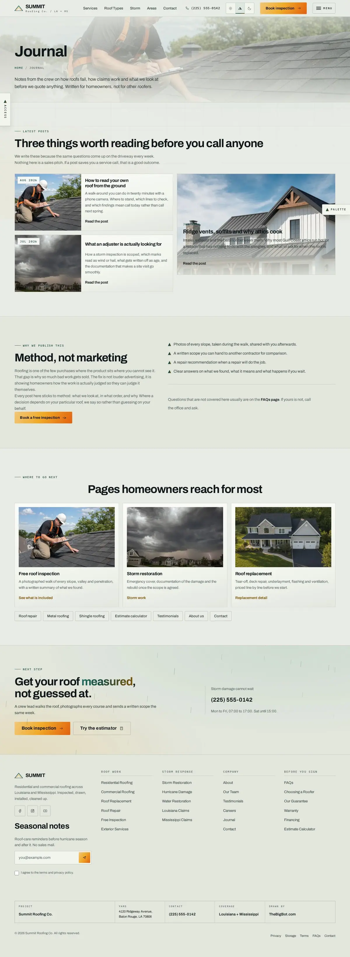 The blog page of the Summit Roofing Co. roofing website design