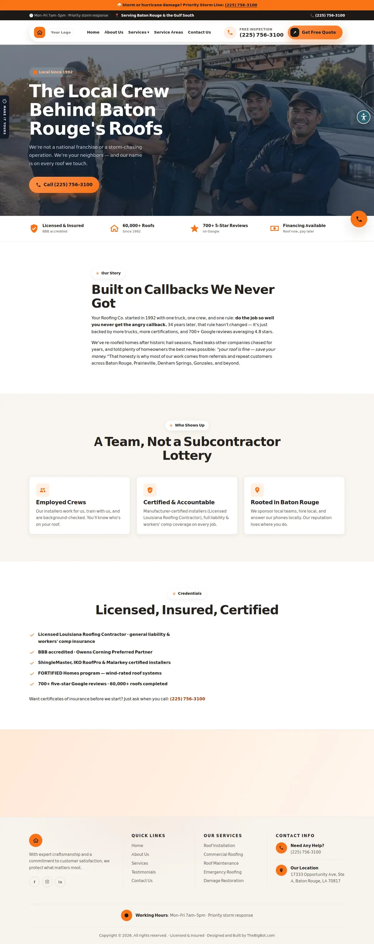 The about us page of the Your Roofing Co. — August 2026 roofing website design