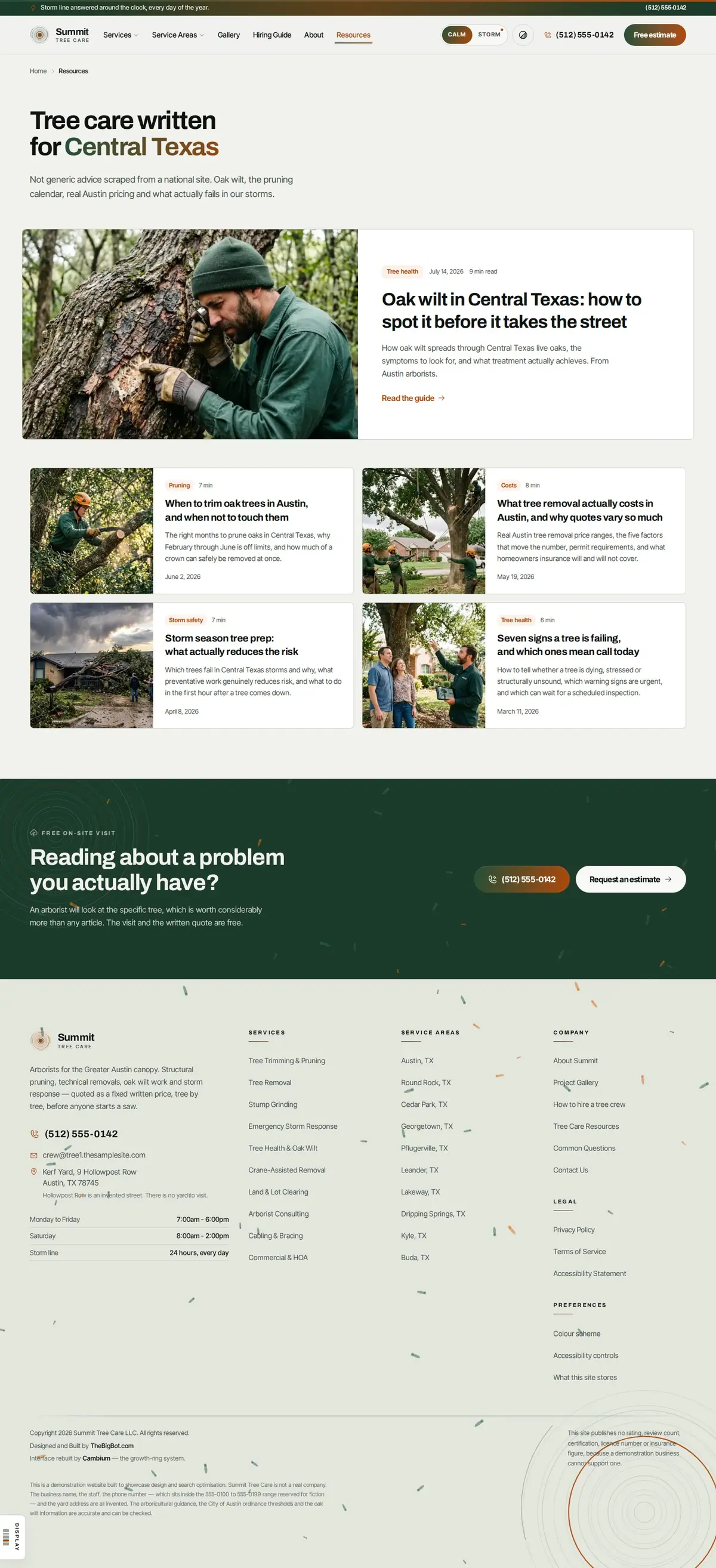 The blog page of the Summit Tree tree care website design