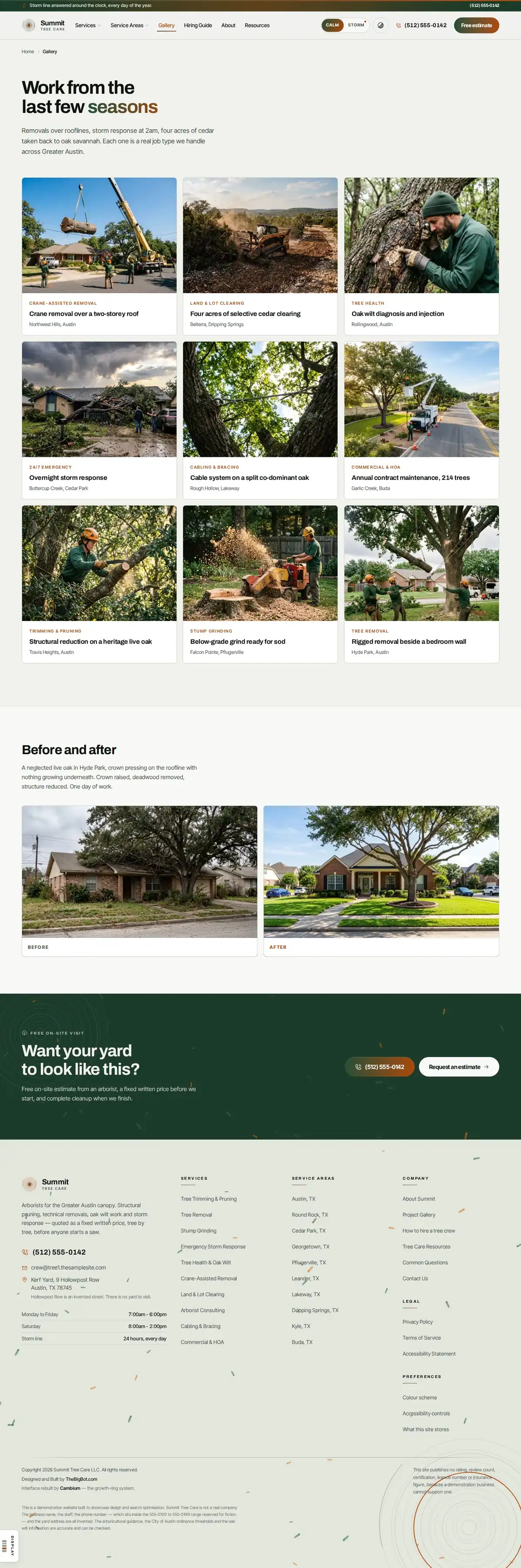 The gallery page of the Summit Tree tree care website design