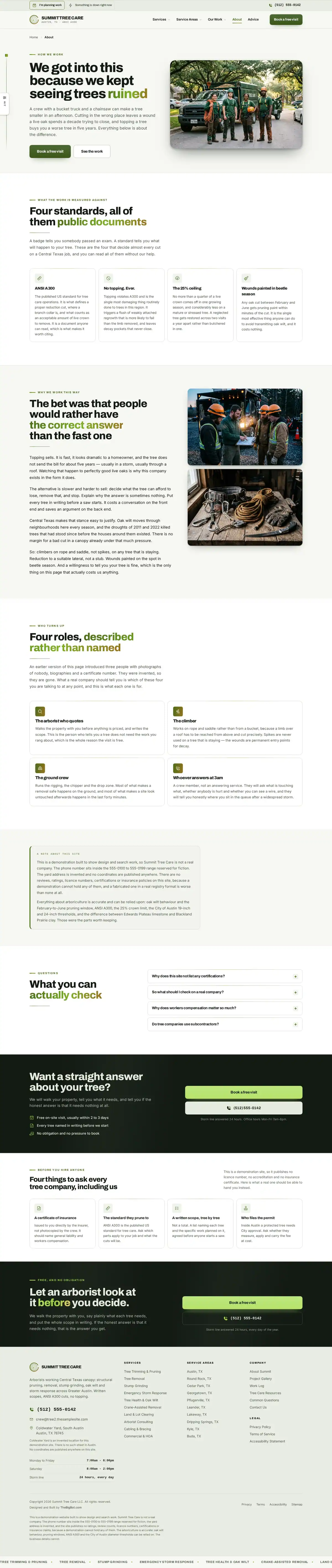 The about page of the Summit Tree Care — Understory tree care website design
