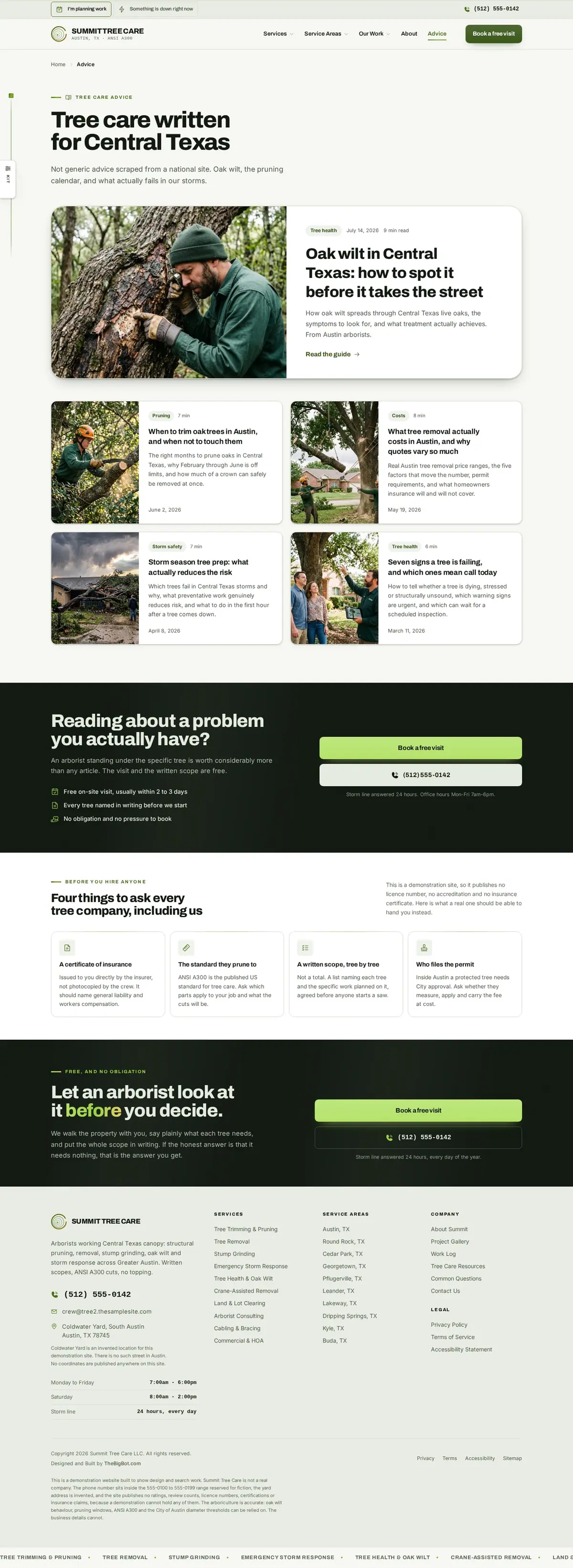 The blog page of the Summit Tree Care — Understory tree care website design