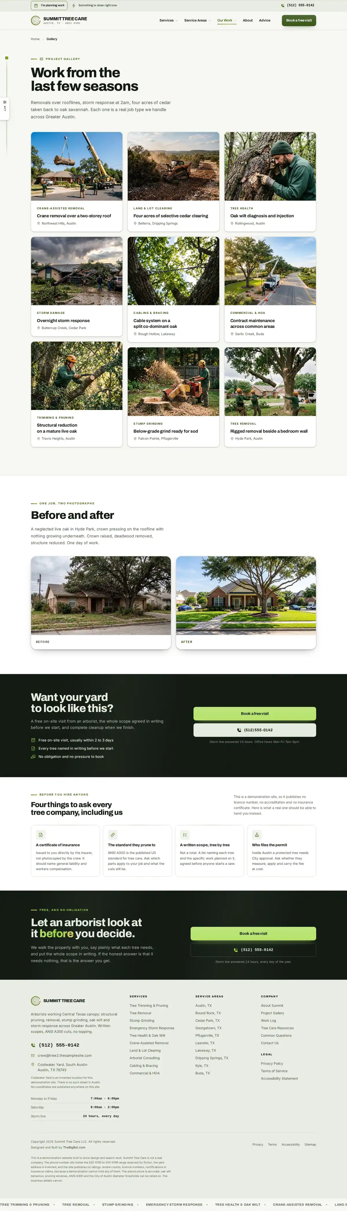 The gallery page of the Summit Tree Care — Understory tree care website design