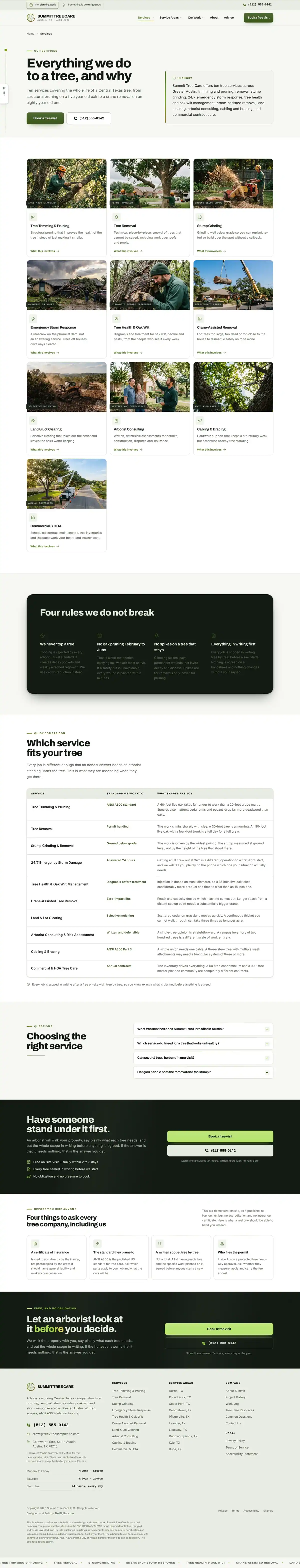 The services page of the Summit Tree Care — Understory tree care website design