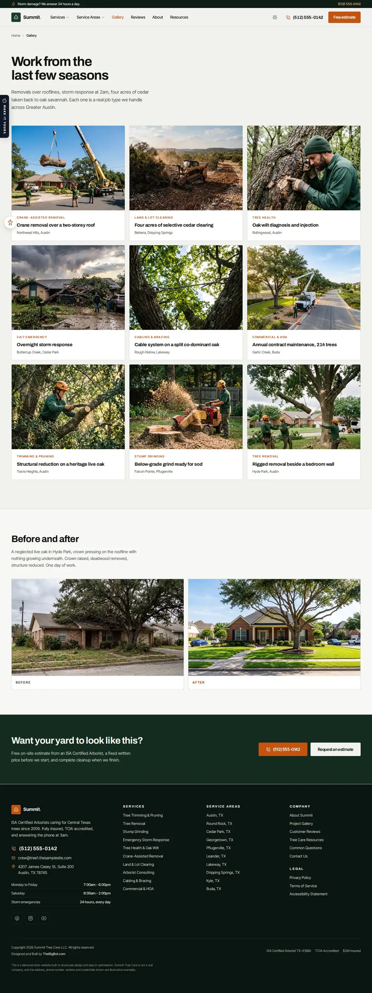 The gallery page of the Summit Tree Care — August 2026 tree care website design