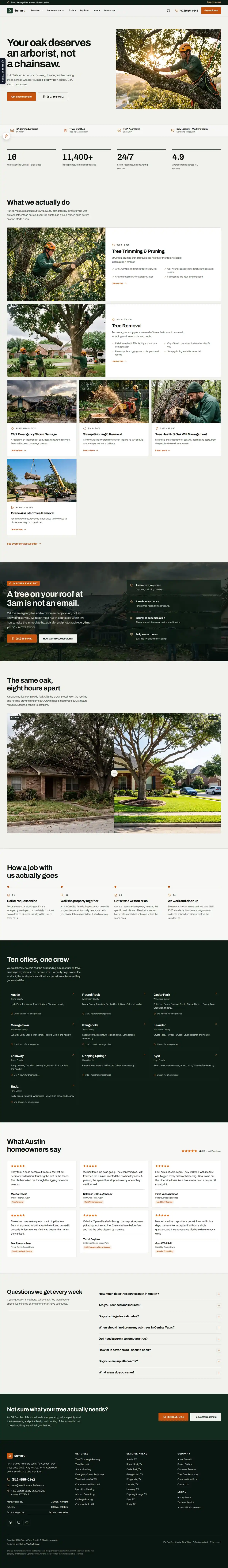 The home page of the Summit Tree Care — August 2026 tree care website design