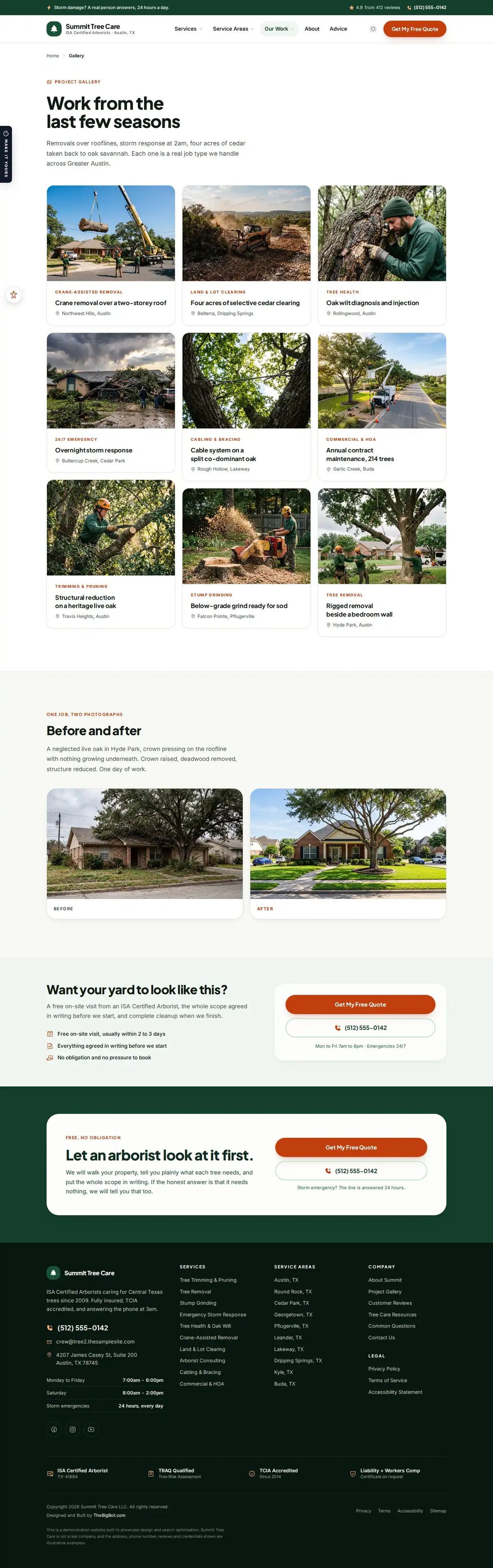 The gallery page of the Summit Tree Care, Understory — August 2026 tree care website design
